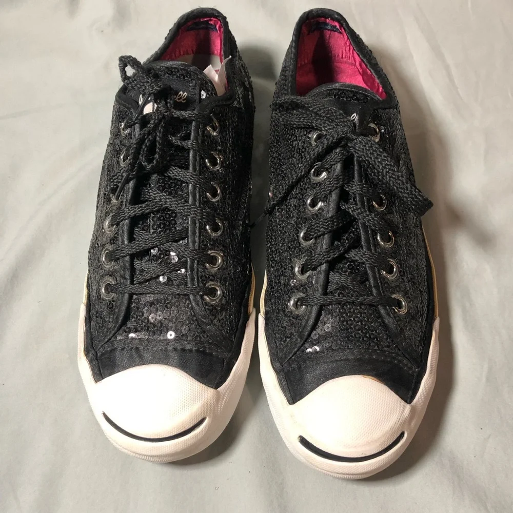 Converse/ Jack Purcell  Black Sequin Women's Sneakers - Picture 2 of 8